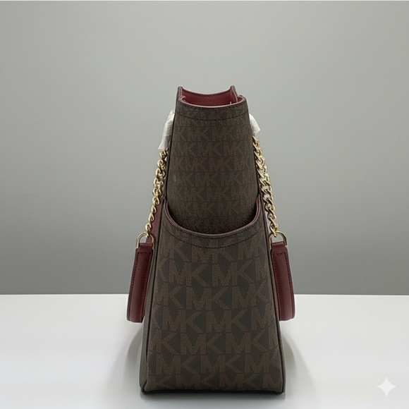 MICHAEL KORS LARGE X CHAIN LOGO SHOULDER BAG DARK CHERRY COLOR (NWT)